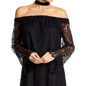 NWT Love Fire Black Lace off the shoulder dress